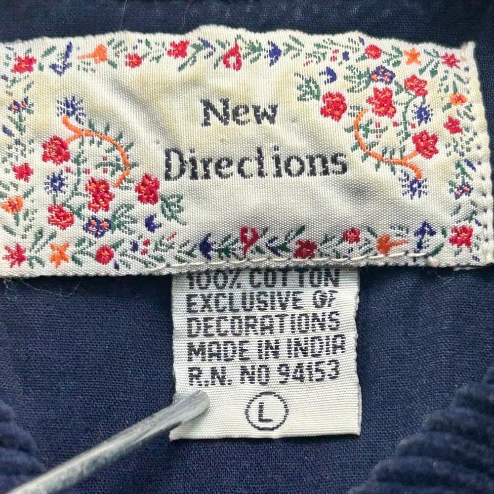 Vintage Y2K Southwestern Striped Woven Cotton Vest Blue Corduroy Collar Large - Picture 3 of 9
